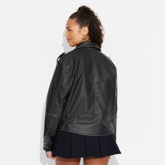 Open Box - Wild Fable - Women's Faux Leather Oversized Moto Jacket - Wild  Black - Picture 3 of 3